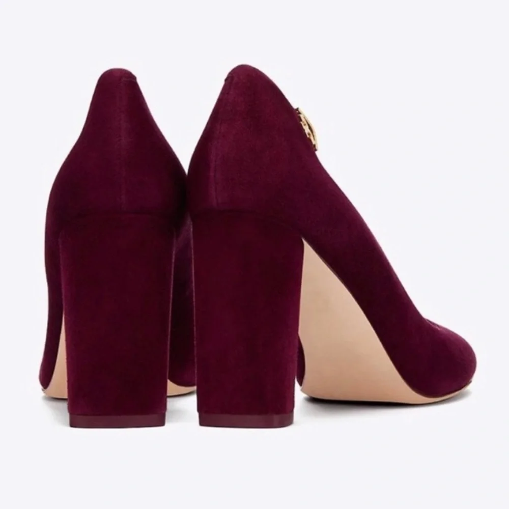 Tory Burch Elizabeth Round-Toe 85MM Pump Port Plum Chunky Heel Size 10.5